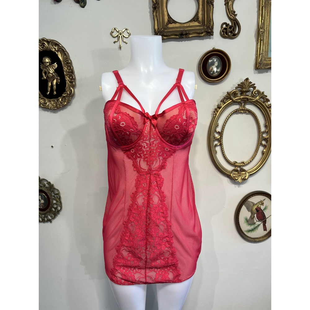 Torrid Red Lace Mesh Strappy Structured Chemise Babydoll Lingerie Size 1 New